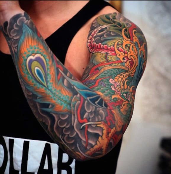 Men's Phoenix Sleeve Tattoo
