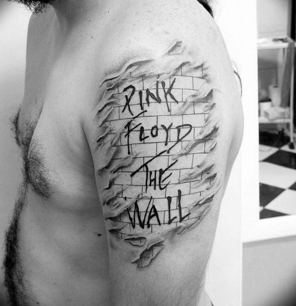 Mens Pink Floyd Tattoo Design Inspiration Brick In The Wall Arm Ripped Skin