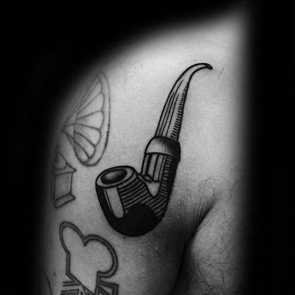Mens Pipe Shoulder Tattoo Ideas With Filler Design