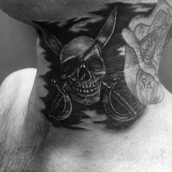 Mens Pirate Flag Neck Tattoos