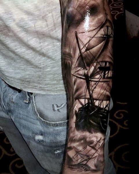 Men's Pirate Ship Tattoo