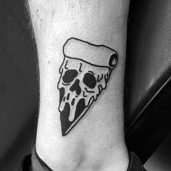 Mens Pizza Skull Small Lower Leg Tattoo Design Ideas