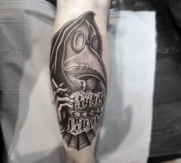 Mens Plague Doctor Tattoo Ideas On Back Of Leg