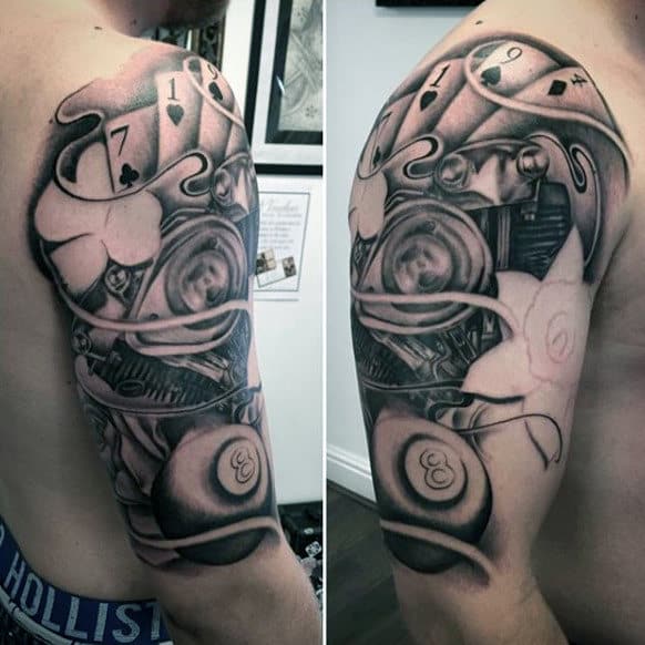 Mens Playing Card Lucky Clover And Eight Ball Tattoo Ideas