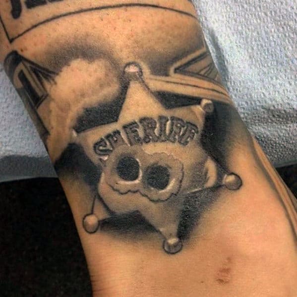 Mens Police Sheriff Badge With Bullet Holes Realistic 3d Tattoo