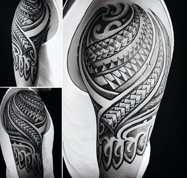 Mens Polynesian Half Sleeve Tribal Tattoos