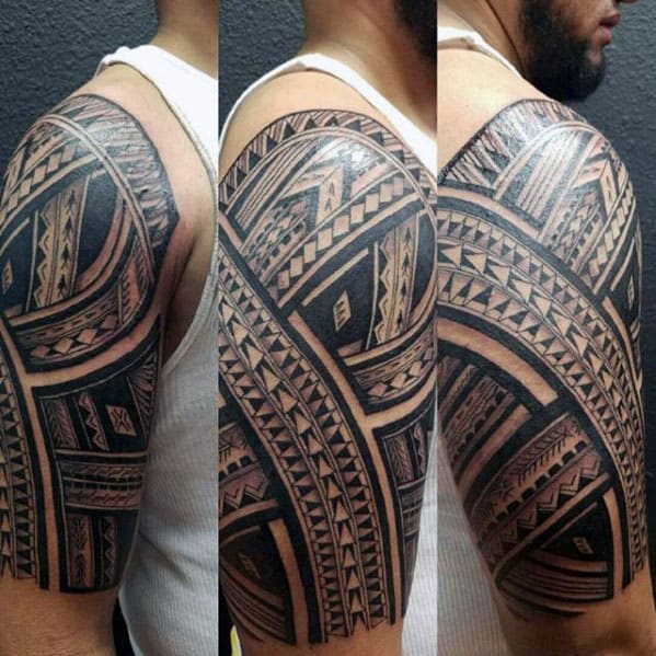 Mens Polynesian Half Slevee Tribal Tattoo Inspiration