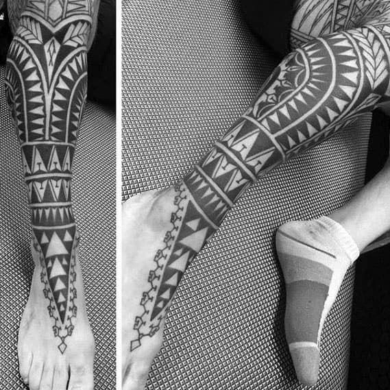 Mens Polynesian Leg Sleeve Tattoos