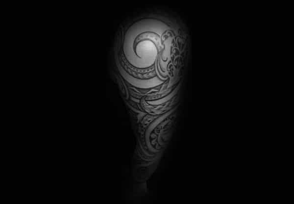 Mens Polynesian Spiral Turtle Tribal Sleeve Tattoo Ideas