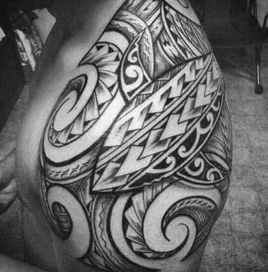 Mens Polynesian Tribal Fish Shoulder Tattoo