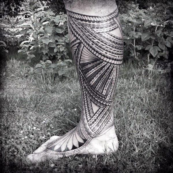 Mens Polynesian Tribal Foot Tattoo Sleeve