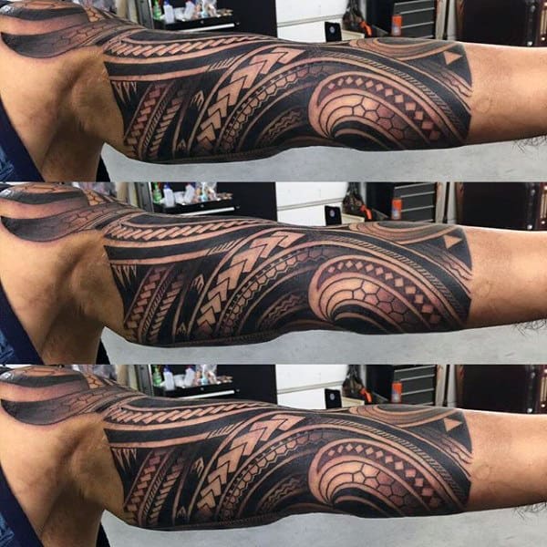 Mens Polynesian Tribal Half Sleeve Tattoo Inspiration