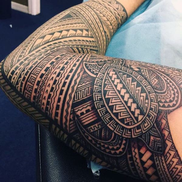 Mens Polynesian Tribal Turtle Sleeve Tattoos