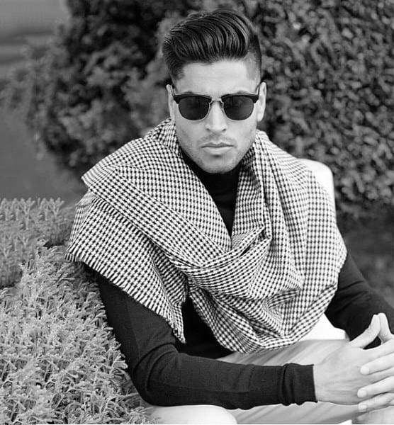 Mens Pompadour Classic Hairstyle With Shaved Sides