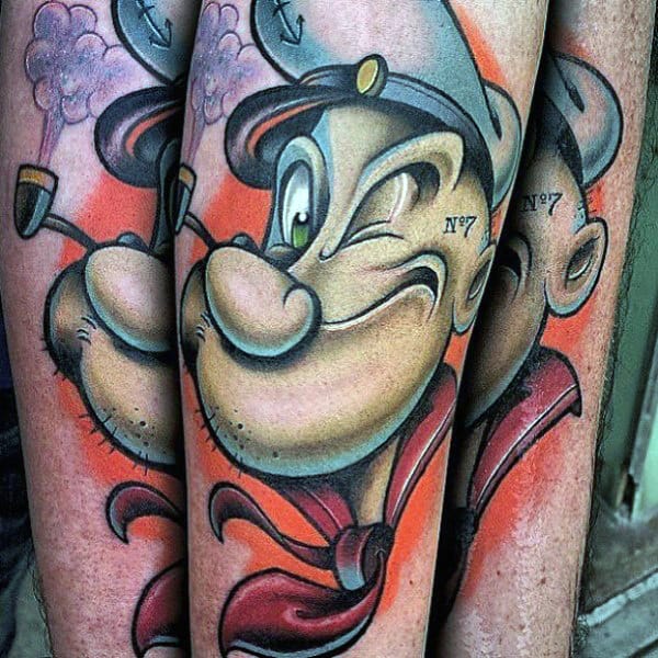 Mens Popeye Tattoo New School Design On Forearm