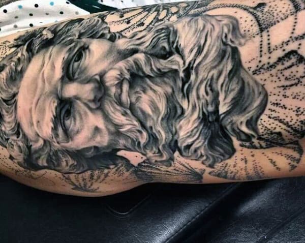 Men's Poseidon Tattoo On Leg