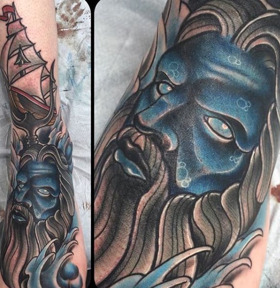 Men's Poseidon Trident Foot Tattoo