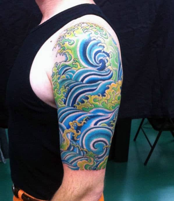 Mens Quarter Sleeve Blue And Green Tattoo