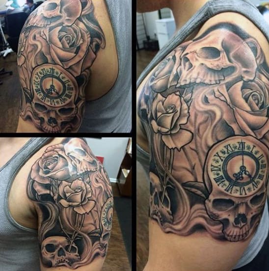 Mens Quarter Sleeves Rose Skull Tattoo