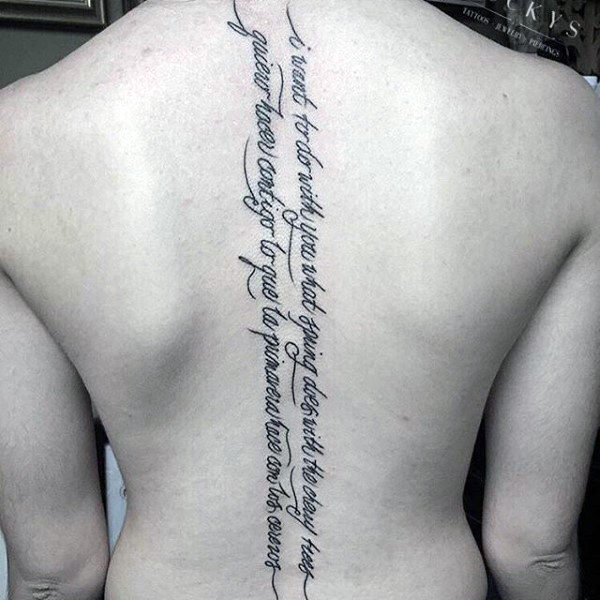 Mens Quote Lettering Spine Tattoos