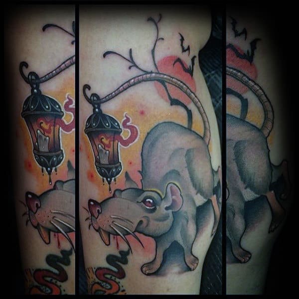 Mens Rat With Lantern Bicep Tattoos