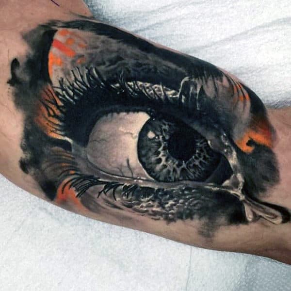 Mens Realistic 3d Awesome Bicep Eye Tattoo Watercolor