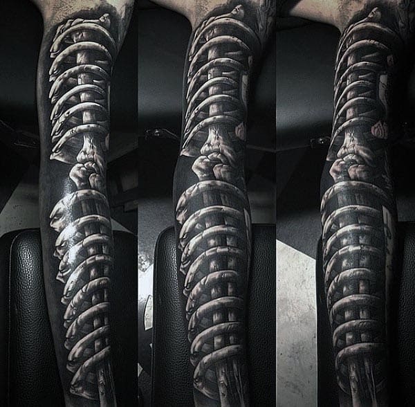 Mens Realistic 3d Bone Tattoos On Forearm