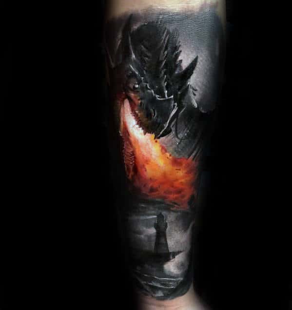 Mens Realistic 3d Dragon Forearm Tattoo Designs
