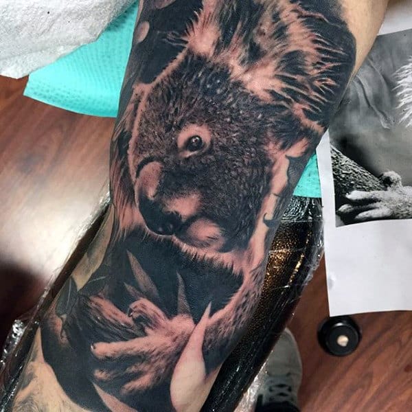Mens Realistic 3d Koala Half Sleeve Tattoo Designs
