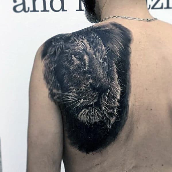 Mens Realistic 3d Lion Shoulder Tattoo