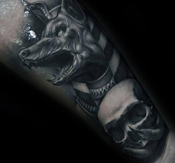 Mens Realistic 3d Skull Anubis Wrist Tattoos