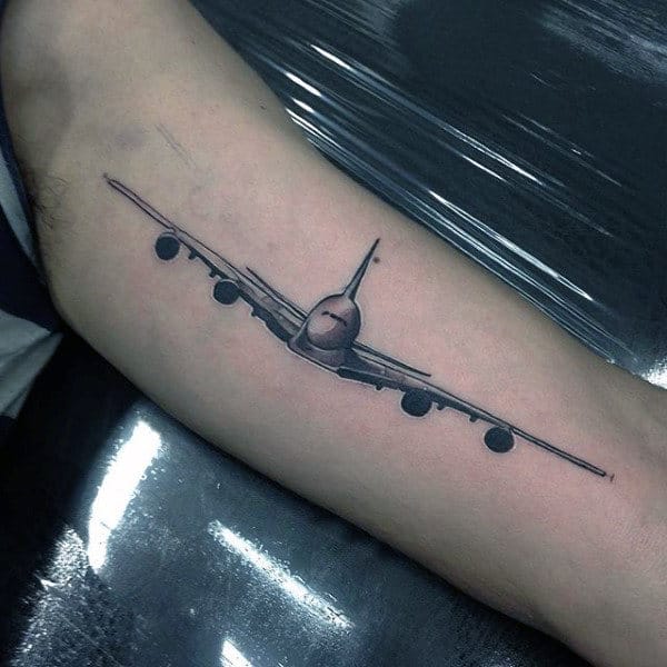 Mens Realistic Airplane Arm Travel Tattoos
