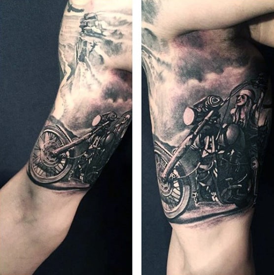 Mens Realistic Bicep Inner Arm Tattooed Bikers