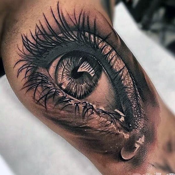 Mens Realistic Eye With Tear Inner Arm Bicep Tattoo