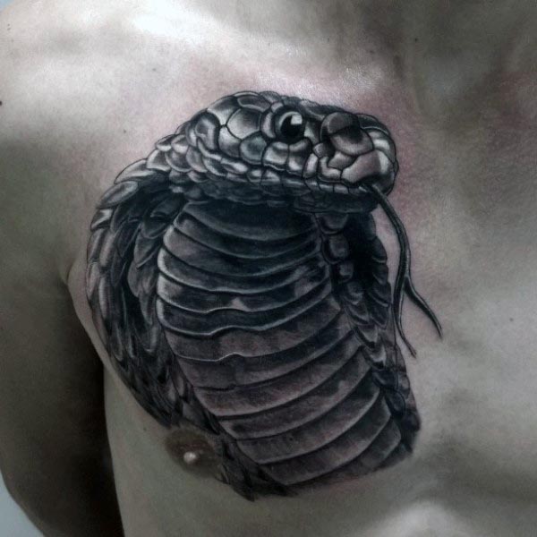 Mens Realistic King Cobra Snake Chest Tattoo Design Inspiration