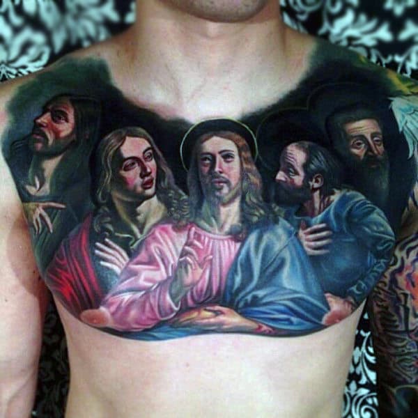 Mens Realistic Last Supper Chest Tattoo Design Ideas