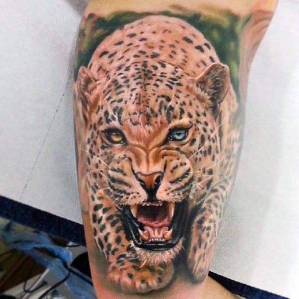 Mens Realistic Leopard Half Sleeve Tattoos