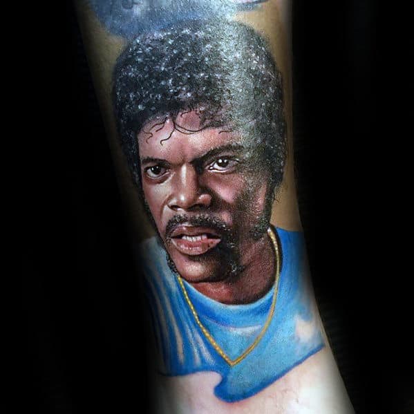Mens Realistic Pulp Fiction Samuel L Jackson Portrait Tattoo