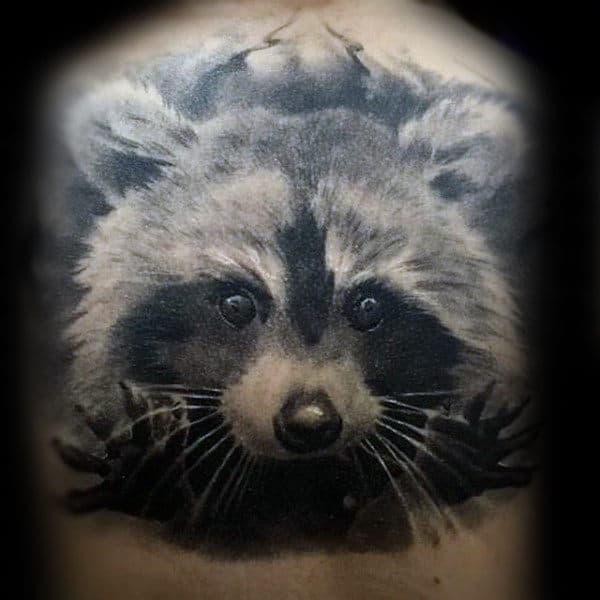 Mens Realistic Raccoon Shaded 3d Back Tattoos