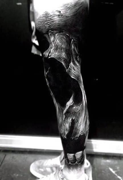 Mens Realistic Skull Leg Sleeve Tattoo Design Ideas