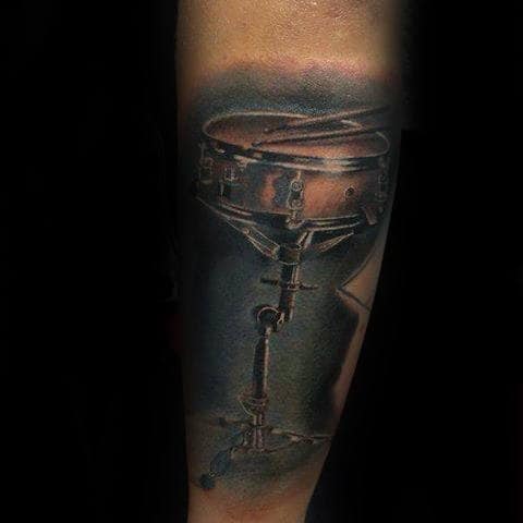 Mens Realistic Snare Drum Watercolor Forearm Tattoo Design Ideas