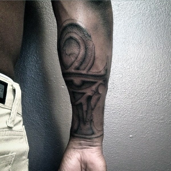 Mens Realistic Stone Ankh Forearm Tattoo