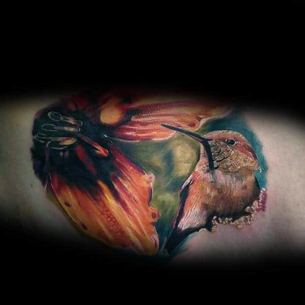 Mens Realistic Watercolor Hummingbird Inner Arm Tattoo Designs