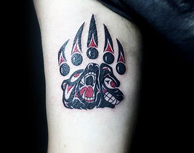 Mens Red And Black Ink Bear Claw Arm Tattoo
