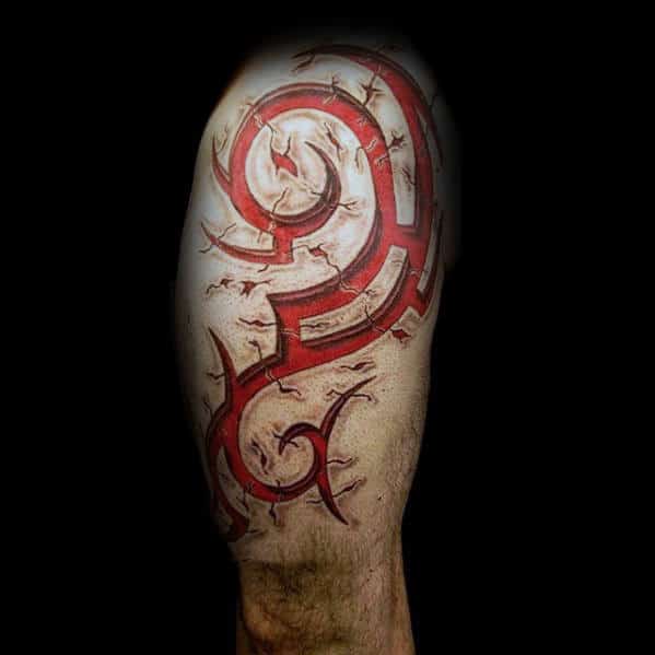 Mens Red Ink 3d Tribal Arm Tattoos