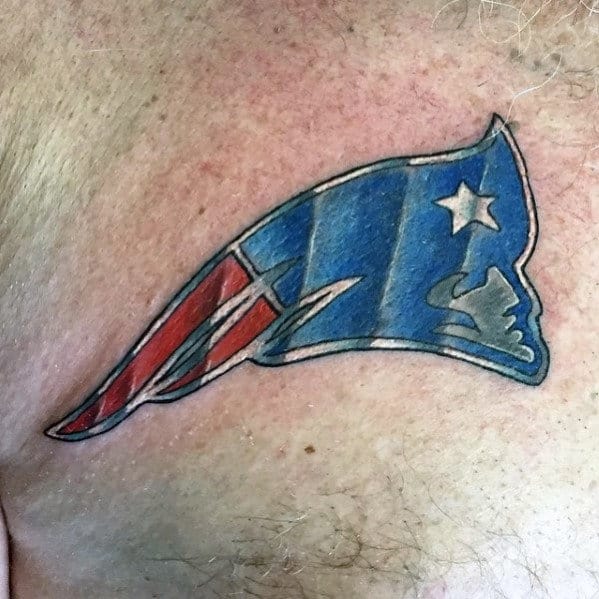 Mens Red White And Blue Ink New England Patriots Chest Tattoos