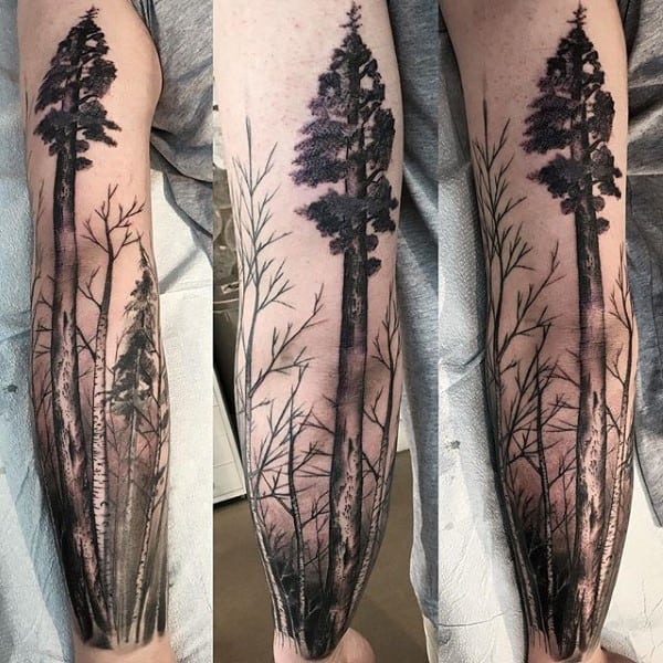 Mens Redwood Tree Sleeve Tattoo Ideas