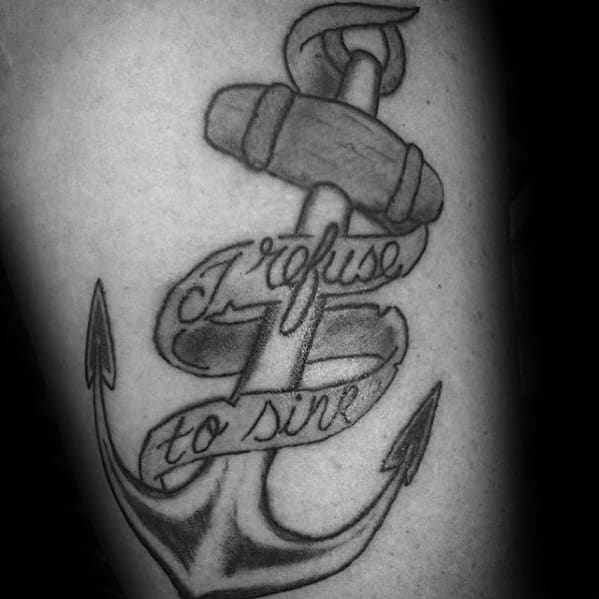 Refuse to Sink: An anchor tattoo with a bold banner