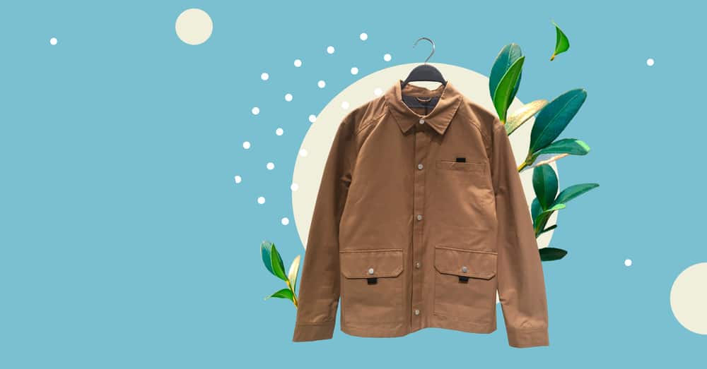 mens relaxed fit collared shirt with long sleeves on hanger