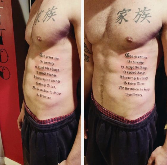 Mens Religious Serenity Prayer Rib Cage Side Tattoos